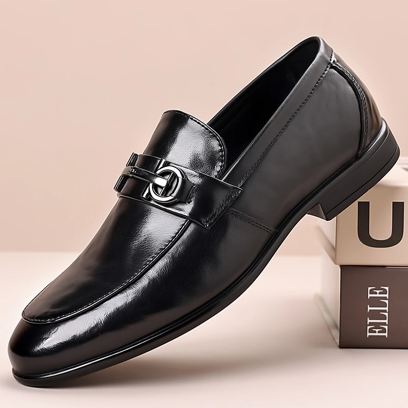 2912男皮鞋男牛皮软底一脚蹬时尚潮流商务英伦豆豆乐福男鞋