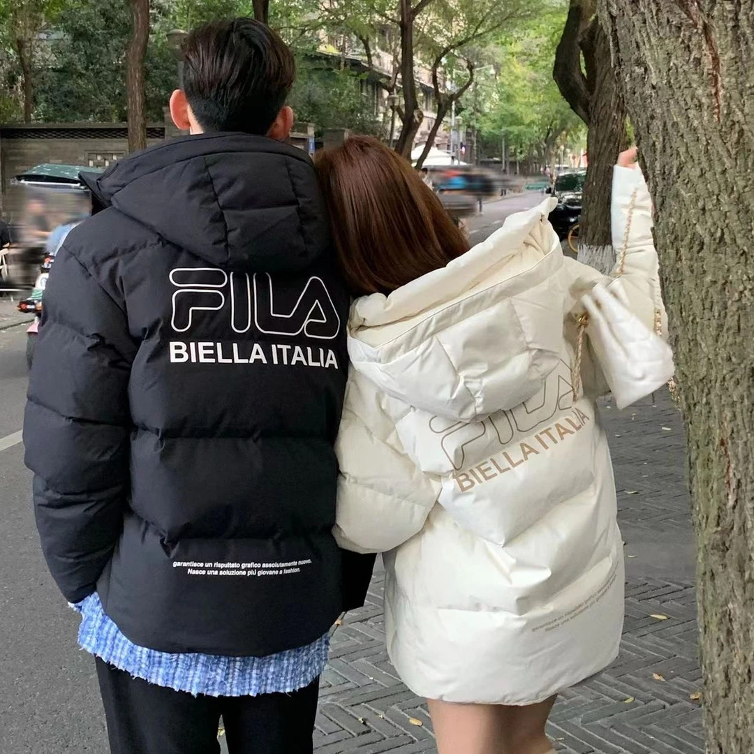 FILA斐乐羽绒服情侣款运动休闲上衣2023冬新宽松短款保暖加厚外套