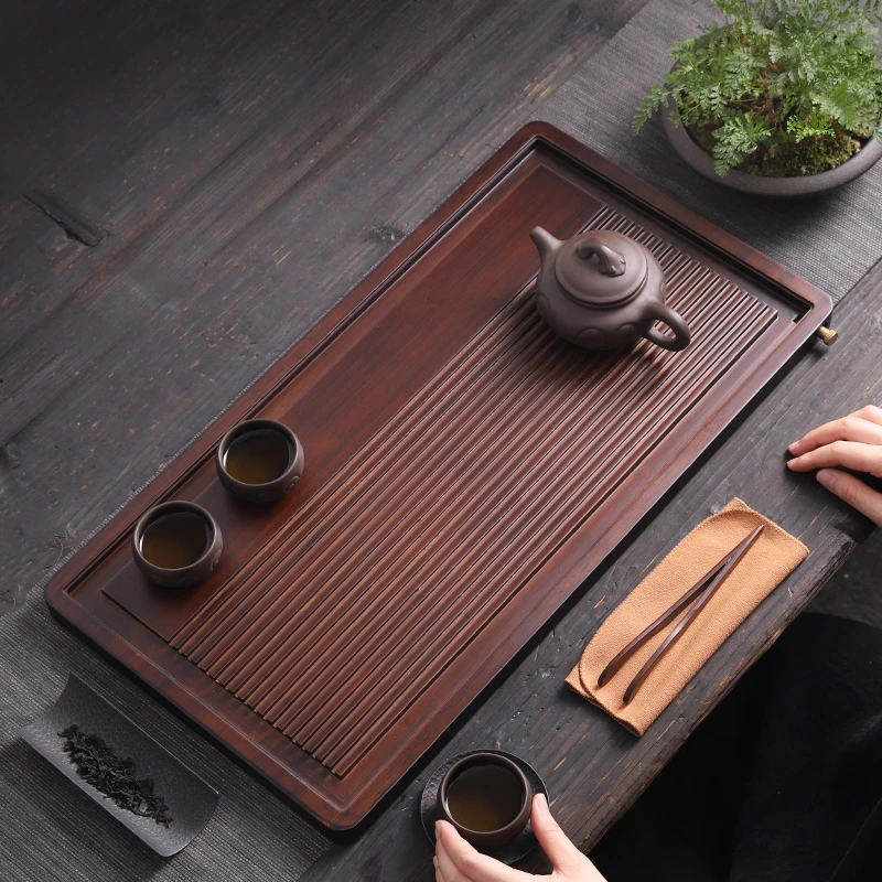 家用胡桃色竹制茶盘干泡简约长方形复古小型仿电木排水茶台茶托盘