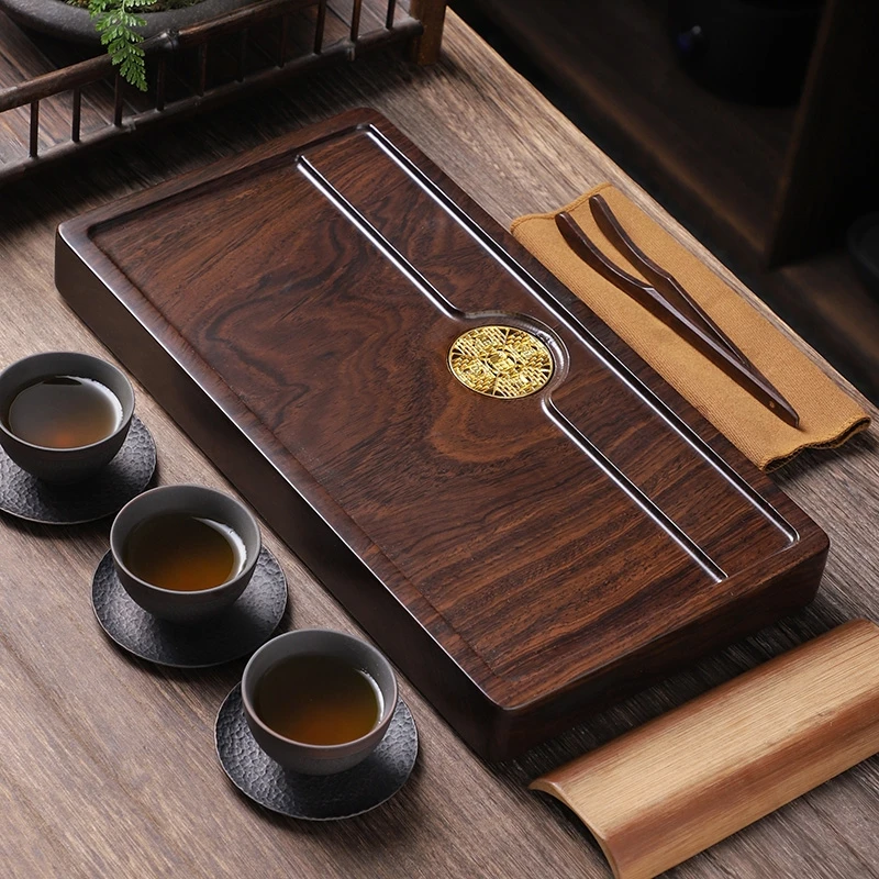 家用黑檀木实木茶盘茶台茶海 简约办公室排水干泡小茶台水杯托盘