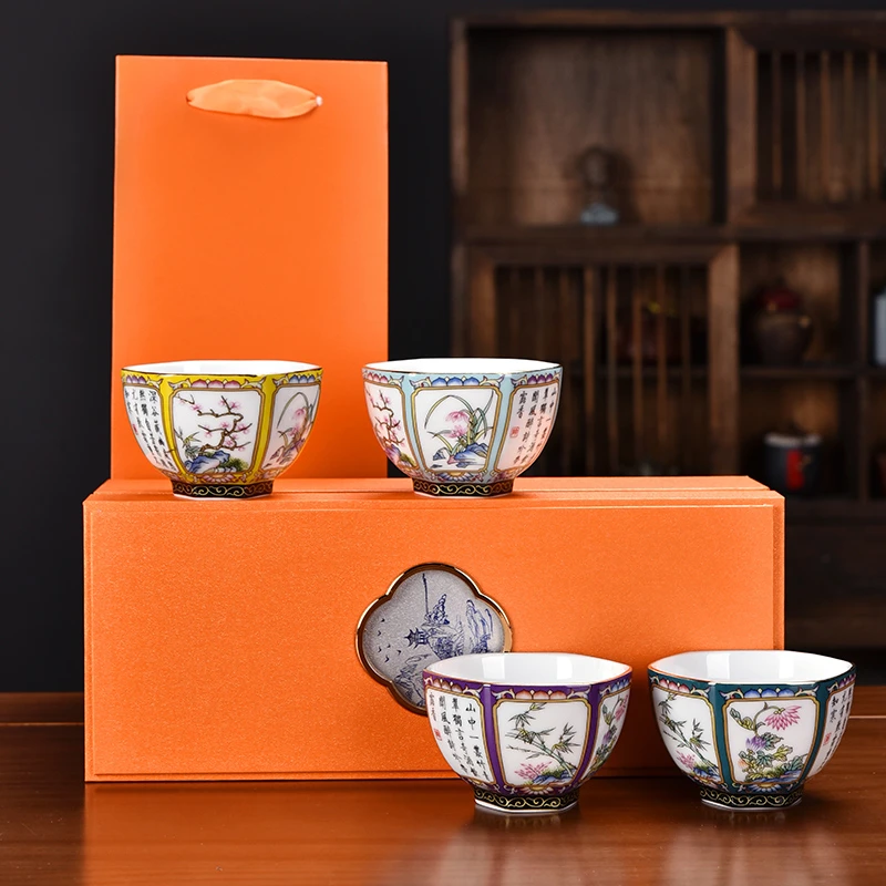 高颜值茶杯个人杯主人杯单杯高档珐琅彩茶杯办公室家用中式大杯子