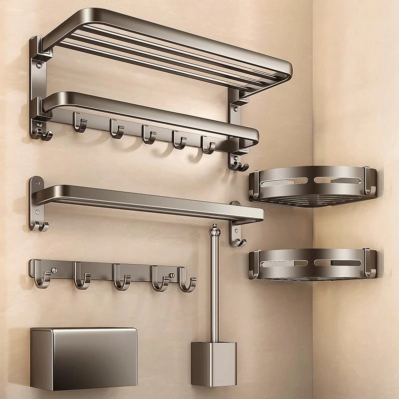 浴室毛巾架卫生间免打孔浴巾置物可架折叠一体挂架套件洗澡间沐尚