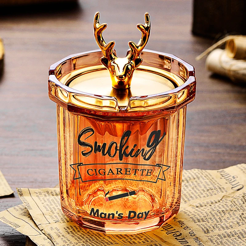 炫彩创意烟灰缸带盖家用不锈钢漏斗防飞灰办公室烟缸个性防风烟盅