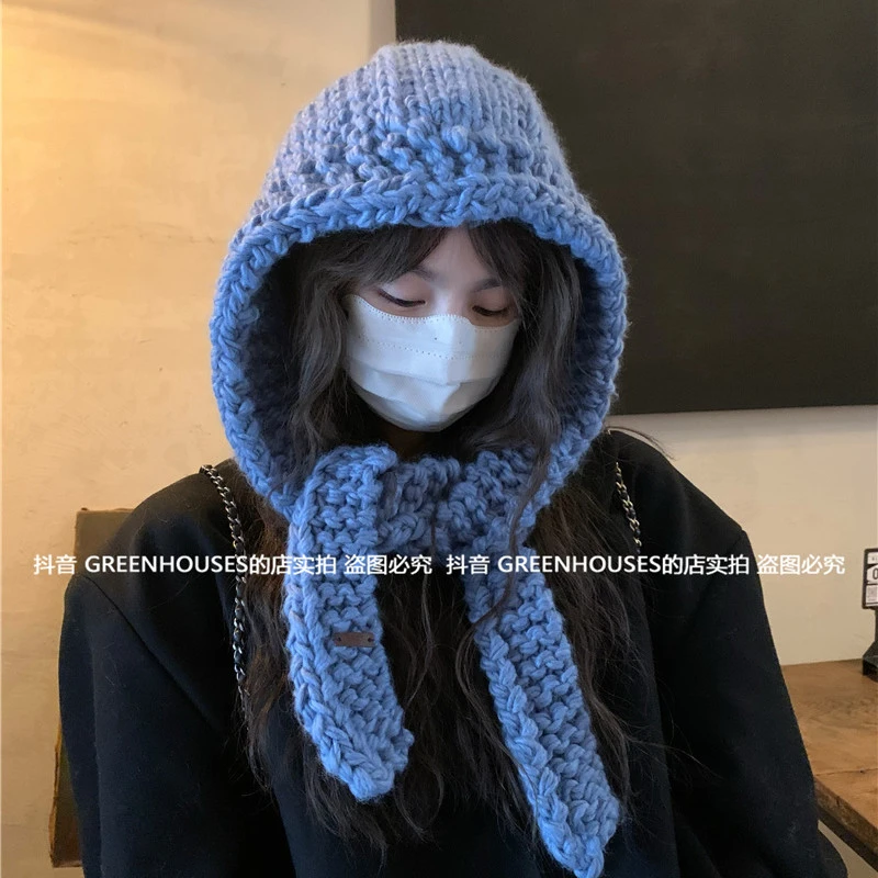 GREENHOUSES韩国手工粗棒针毛线帽子女保暖护耳巴拉克拉法帽男潮