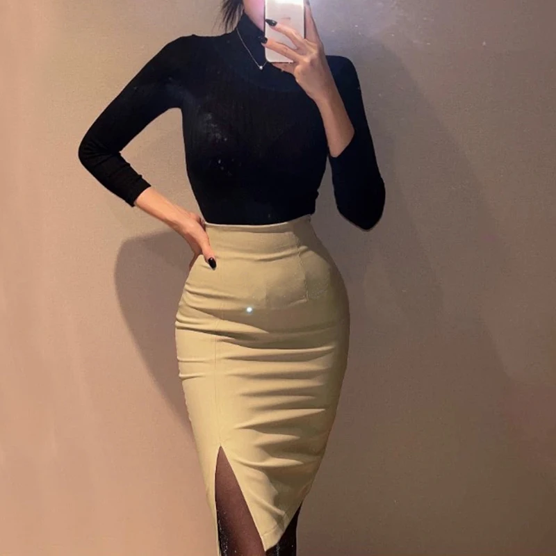气质半身裙包臀裙女职业通勤开叉工装裙2025秋季新款高腰显瘦中裙