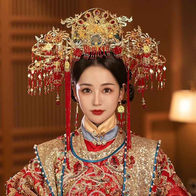 宋制凤冠头饰新娘皇后大婚明制汉服婚嫁发冠中式影楼摄影夸张原创