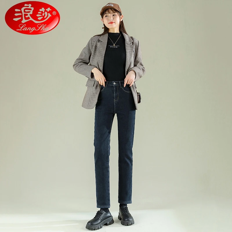 莫兰迪灰色显高显瘦烟管裤女春季2023新款高腰弹力显瘦直筒牛仔裤