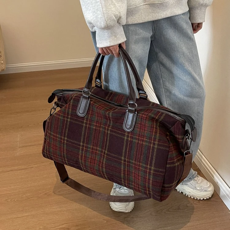 【宠粉专属】时尚休闲防水欧美轻便单肩短途登机简约潮流格子旅行包