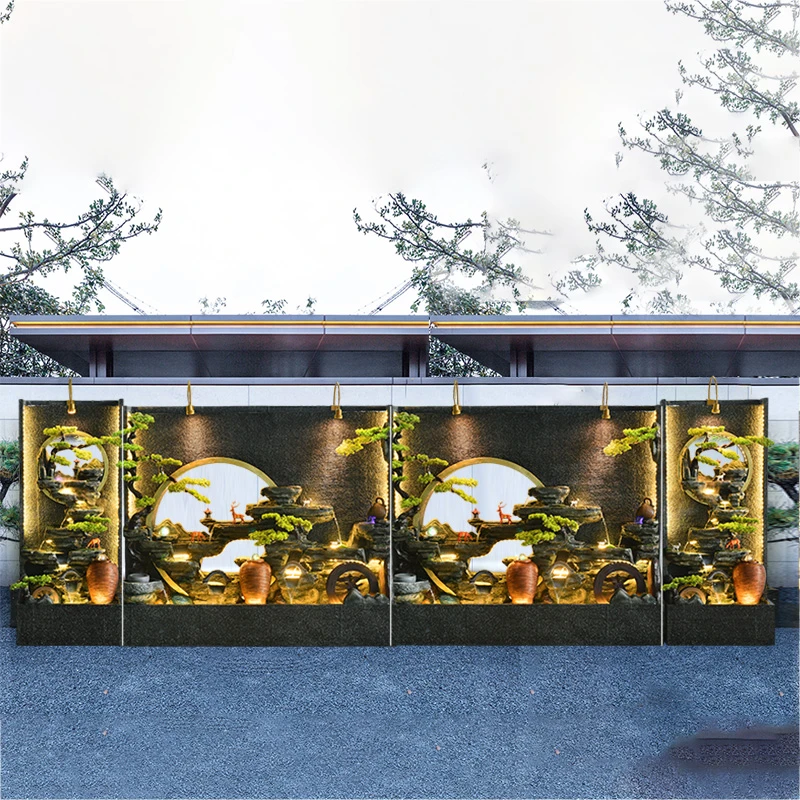大型水幕墙流水屏风喷泉摆件户外庭院公司酒店假山鱼池水景观装饰