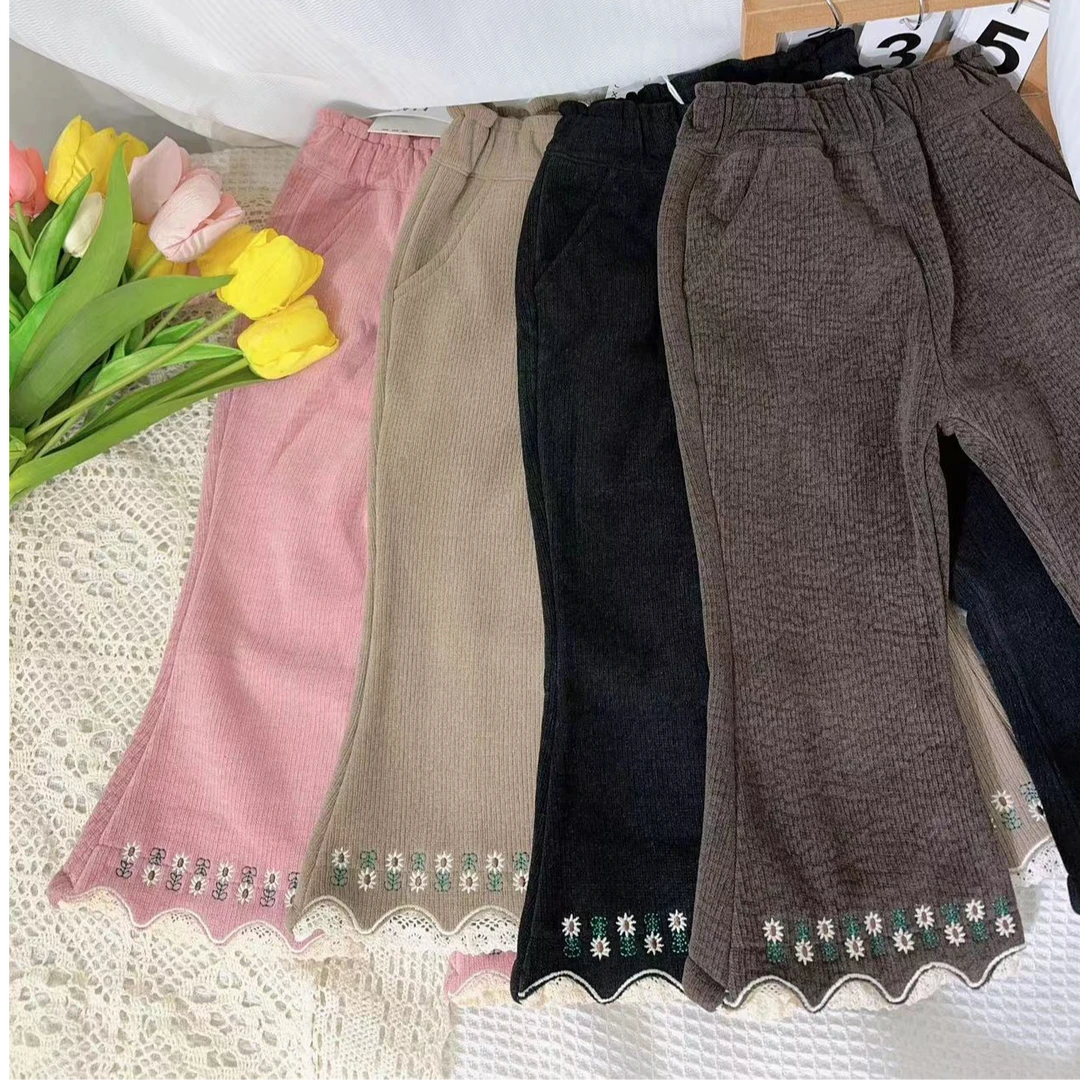 【新疆包邮】新款加绒微喇小花边裤J412