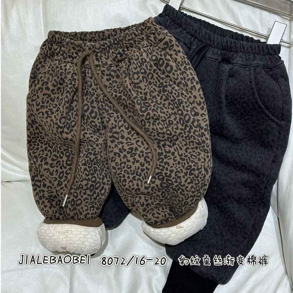 【新疆包邮】冬季新款加厚豹纹蚕丝运动棉裤E326