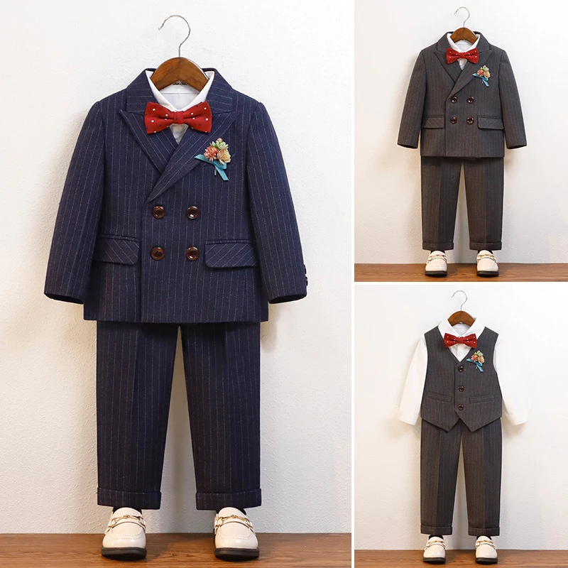 儿童西装礼服春秋款男童英伦西服套装宝宝周岁生日活动演出服加绒