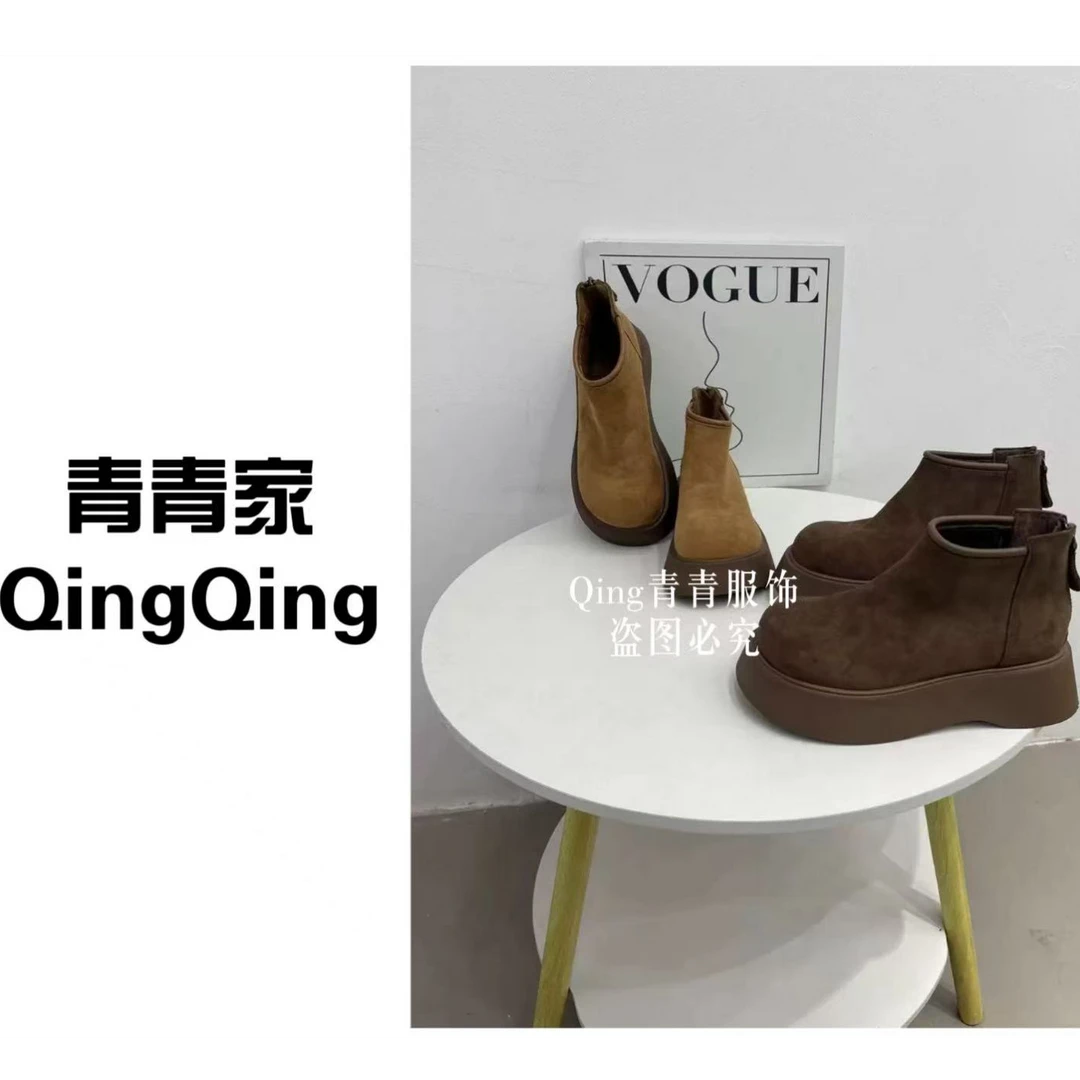 青青家  冬季新款加绒短靴厚底松糕博肯马丁靴-922-2