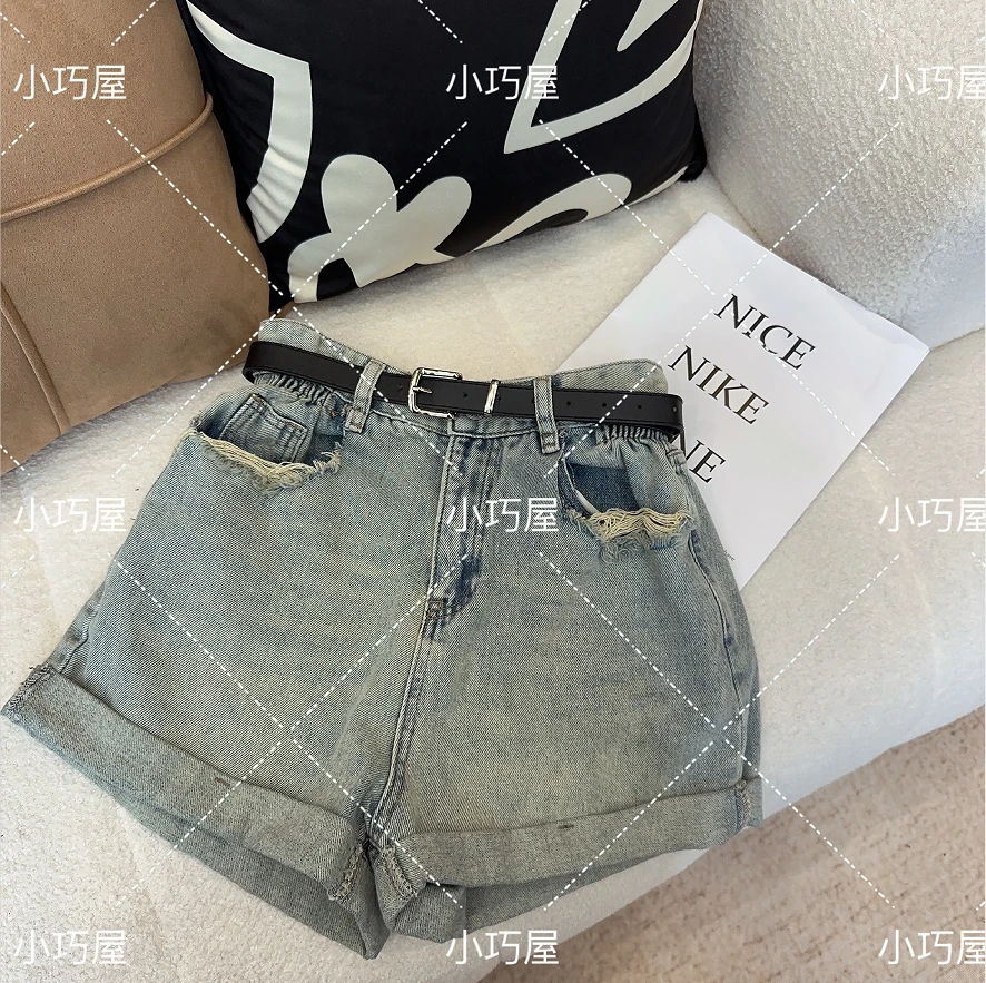 【小巧屋小个子订制】设计感卷边口袋百搭热辣短裤复古牛仔休闲短裤