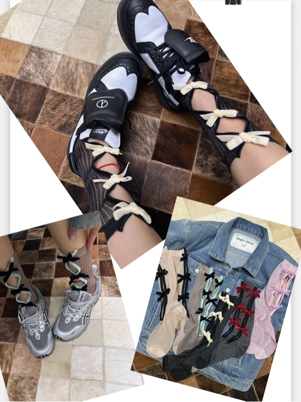 CCS镂空蝴蝶结潮袜女袜百搭高级轻奢品质ins设计穿搭街拍网红