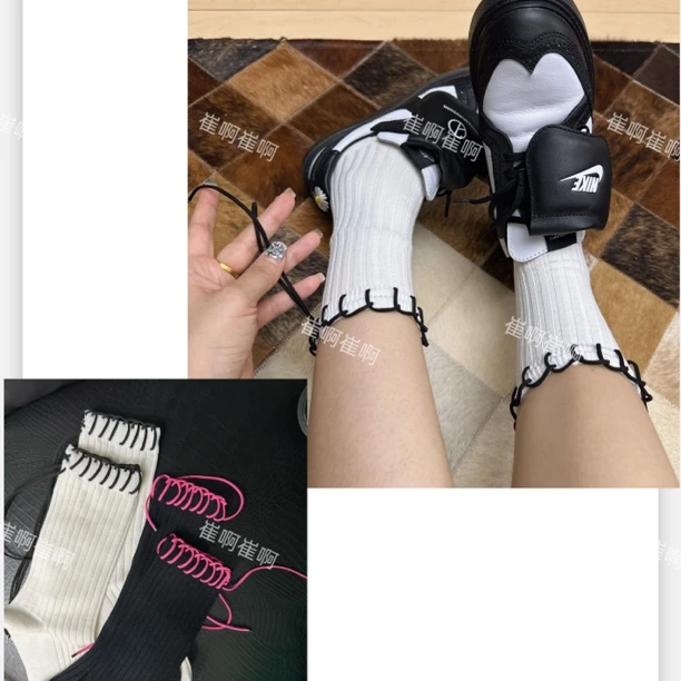 绑绳花边女袜潮袜百搭高级轻奢品质ins设计师穿搭街拍网红