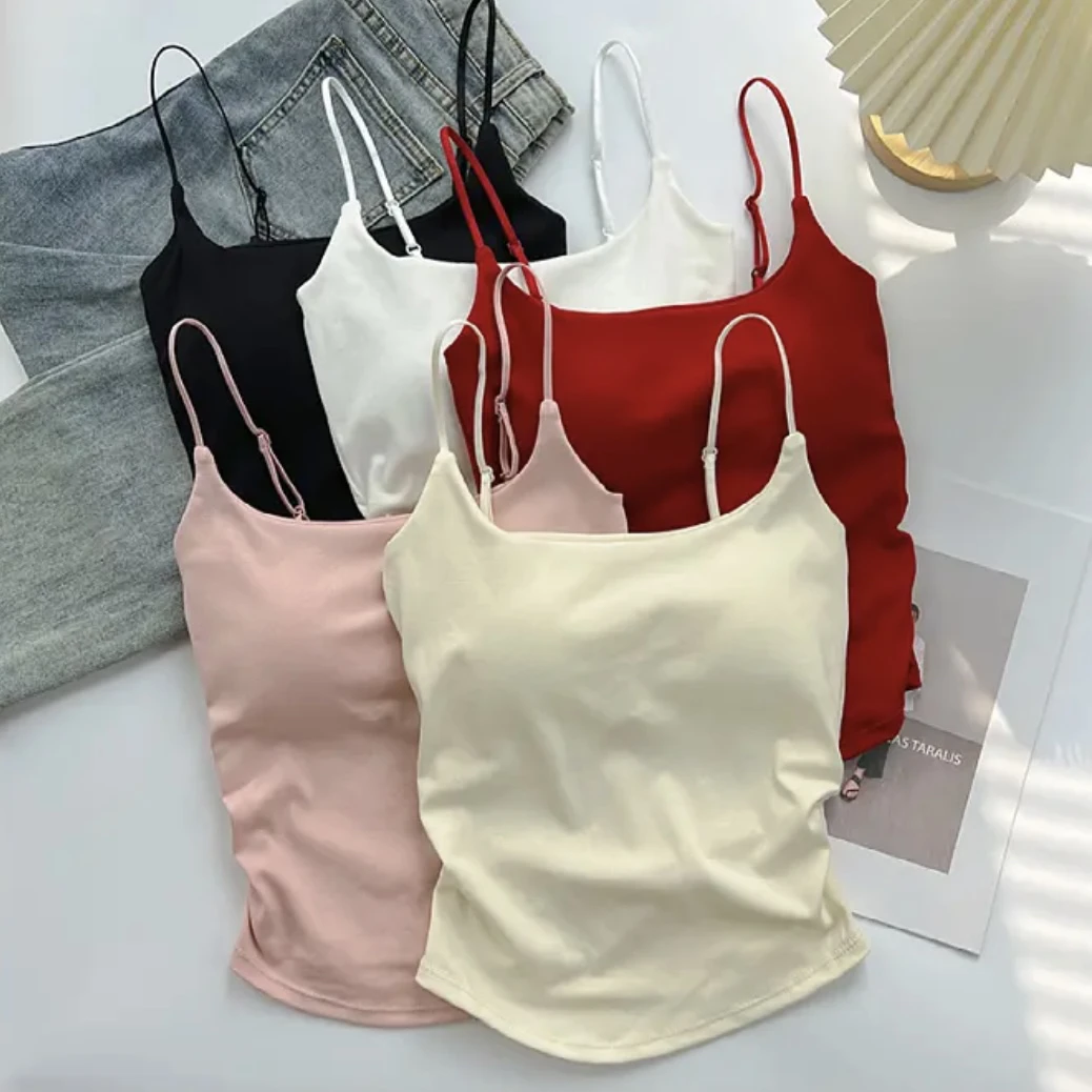 设计感褶皱遮肉显瘦吊带背心女纯欲甜辣外穿内搭带胸垫修身美背女