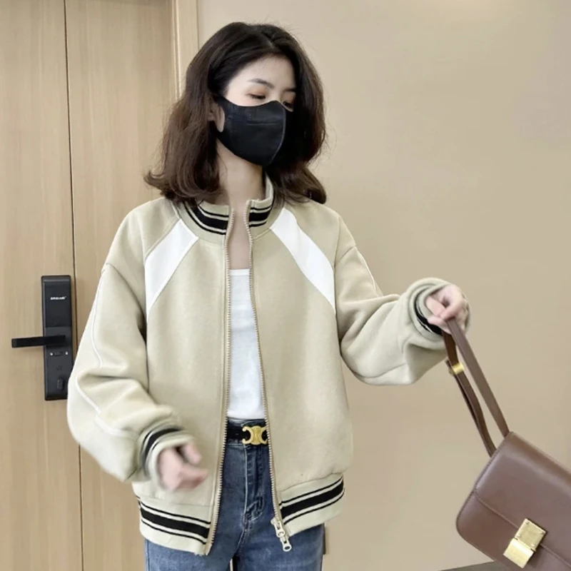 2025早春新款立领时尚拼色棒球服外套女开衫显瘦宽松休闲短款上衣
