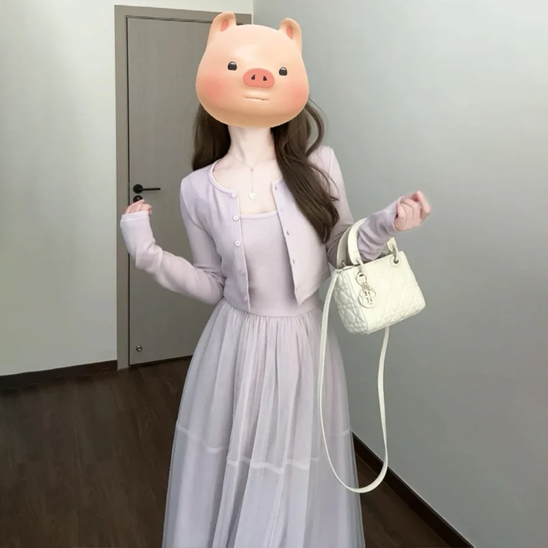 仙女长裙紫色吊带连衣裙2024早秋新款女装韩系氛围感穿搭4975