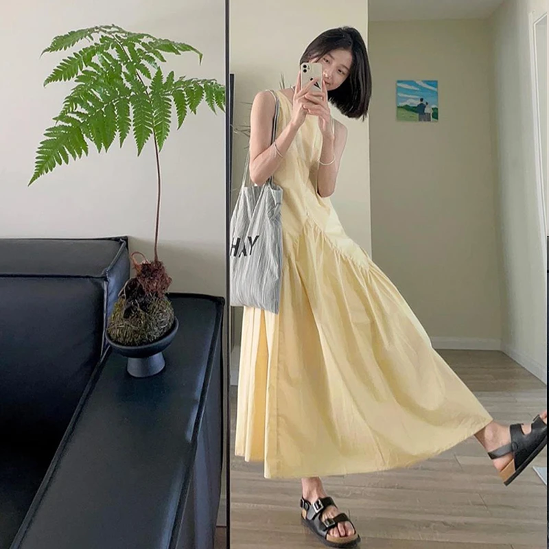 2025年新款法式无袖连衣裙子女高级感收腰宽松背心长裙2893
