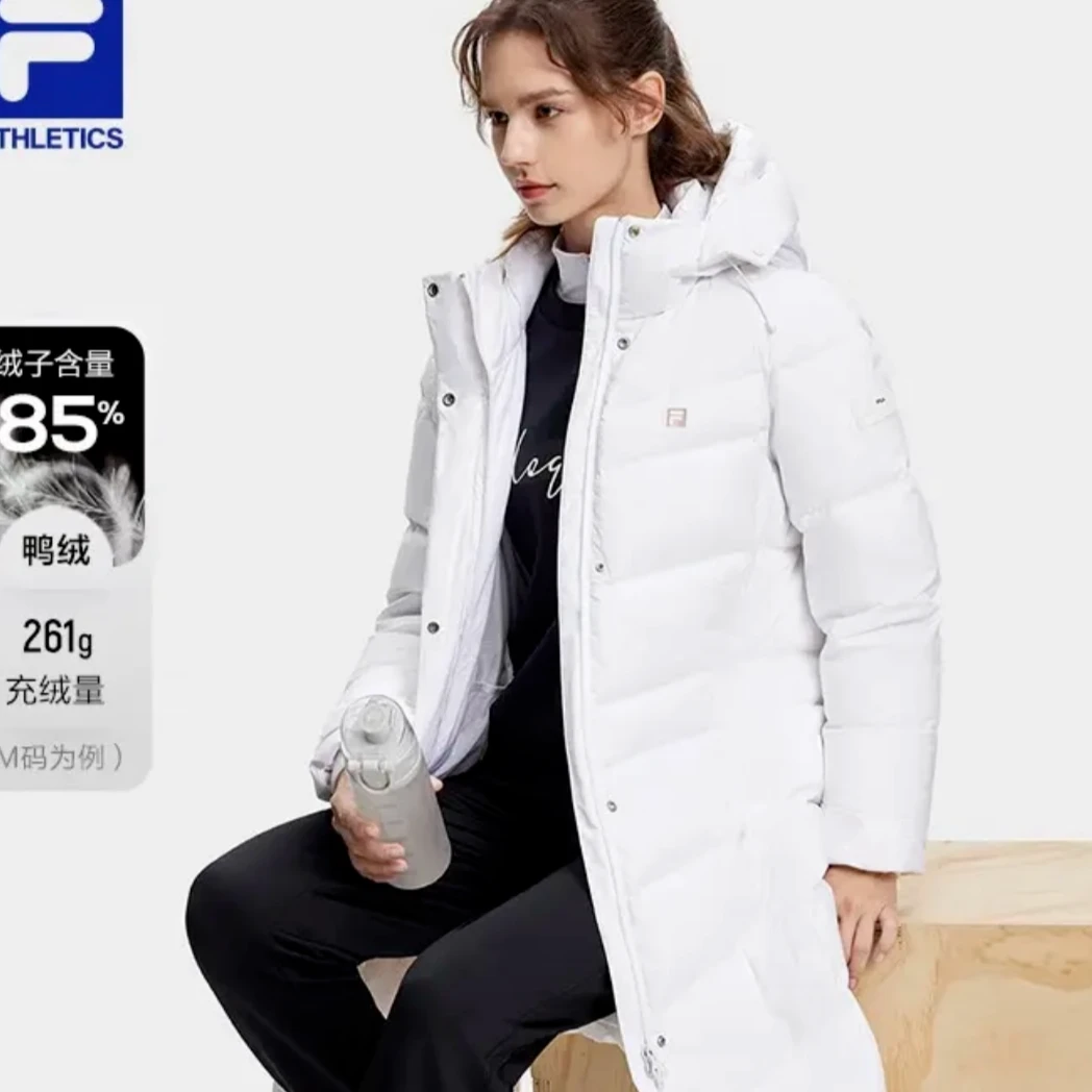 Fila/斐乐冬季新款基础健身运动保暖连帽中长款羽绒服A11W341909F