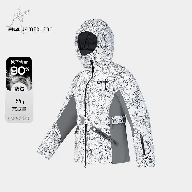 【James联名款滑雪羽绒服】斐乐FILA女装防水满印保暖A11W446923F