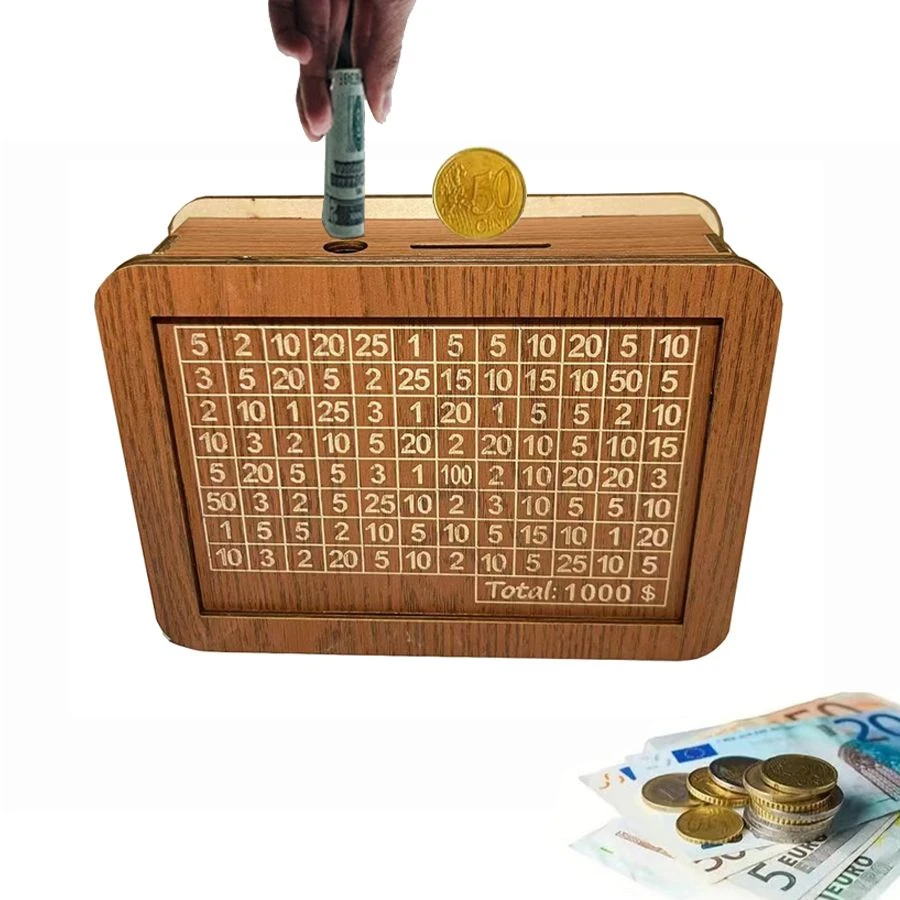 木质存钱罐高颜值只存不取硬币纸币数字计划存钱家居客厅桌面摆件