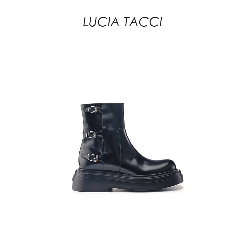 LUCIA TACCI杨紫/赵昭仪同款｜秋冬经典牛皮搭扣厚底西装中筒短靴