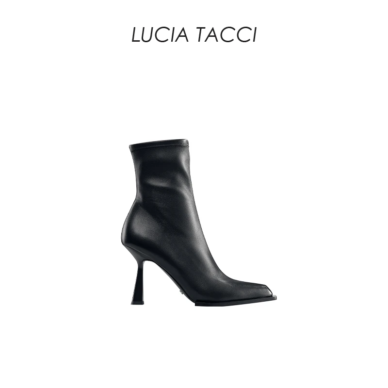 LUCIA TACCI原创设计师｜经典柔软弹力羊皮气质时装高跟短靴女