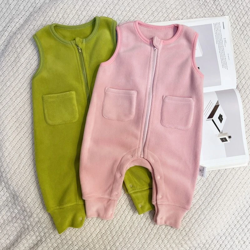 婴儿连体衣奥利绒宝宝背心式连体裤男童女童洋气哈衣