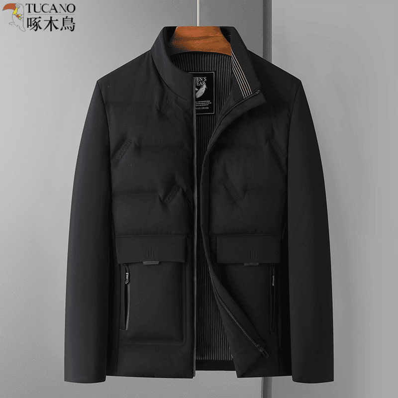 啄木鸟立领80白鸭 绒服中年爸爸装男士保暖冬季商务休闲羽 绒服
