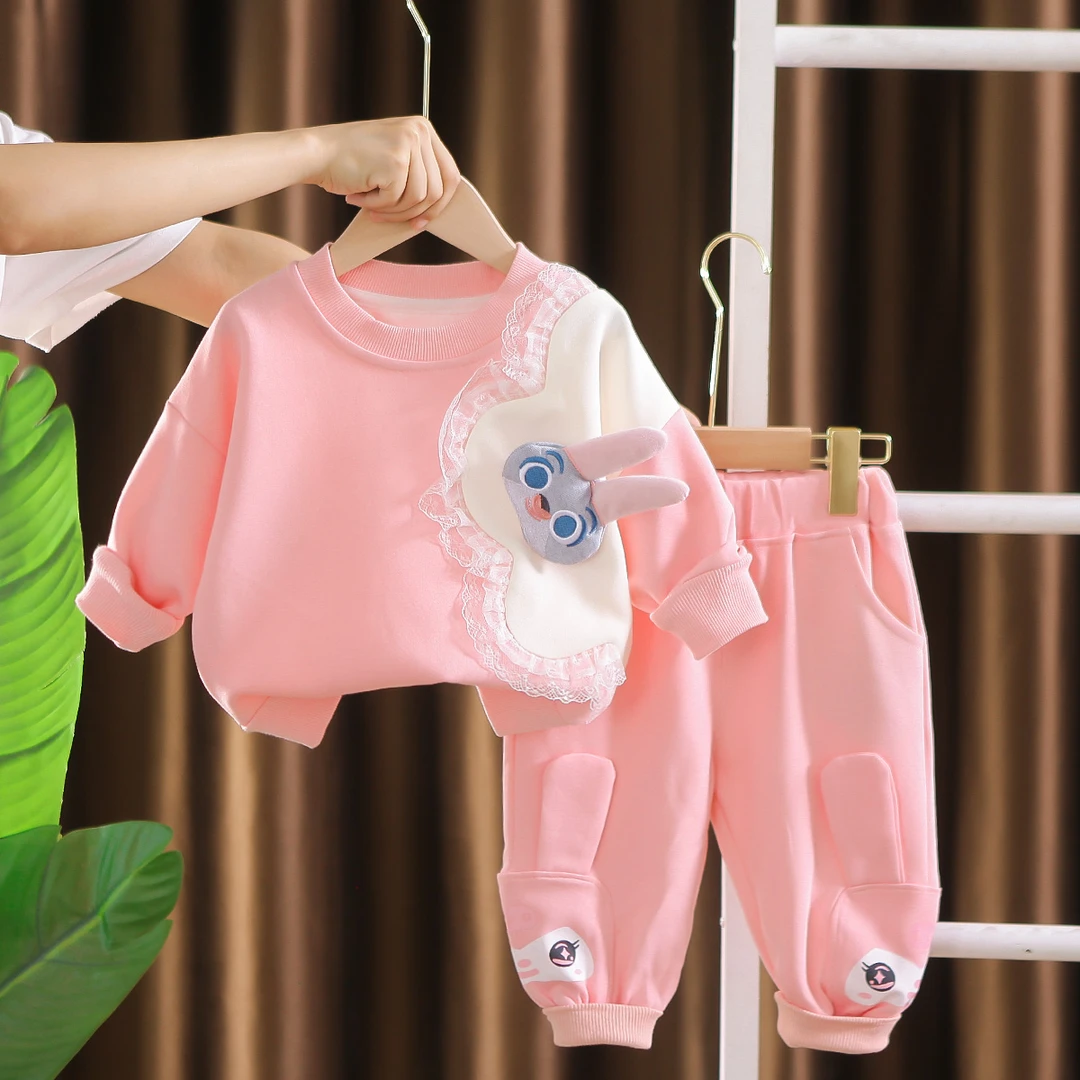 女童春秋季洋气套装2025新款女宝宝卡通长袖秋装婴儿童卫衣韩版潮
