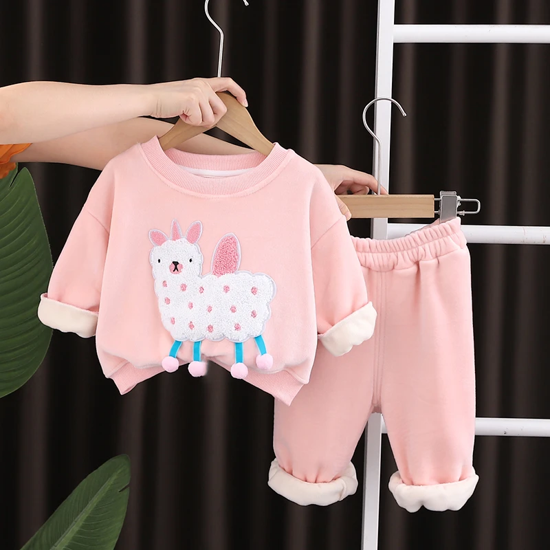 女宝宝外套套装秋冬季2025新款女童洋气加绒0-3岁婴儿衣服两件套4