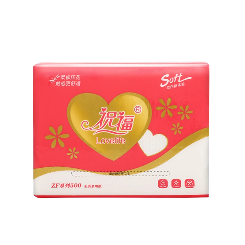 祝福原生木浆408张10包柔韧亲肤压花卫生纸平板纸加厚耐用家庭装