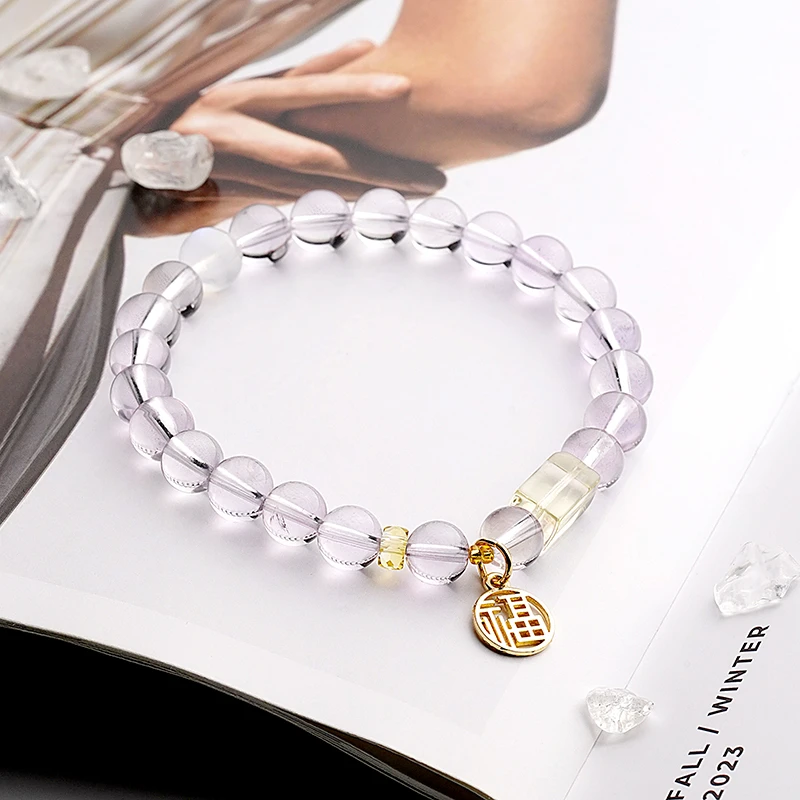 天然玻利维亚紫水晶时尚手链百搭轻奢手串珠宝饰品女款串珠手链