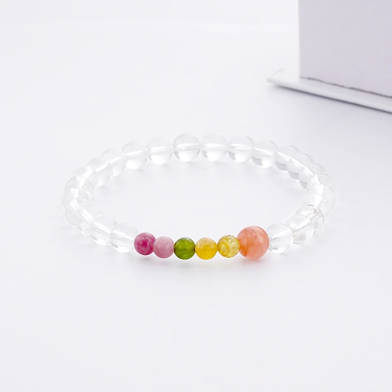 天然白水晶圆珠手链女款送女朋友轻奢时尚百搭首饰闺蜜串珠手串