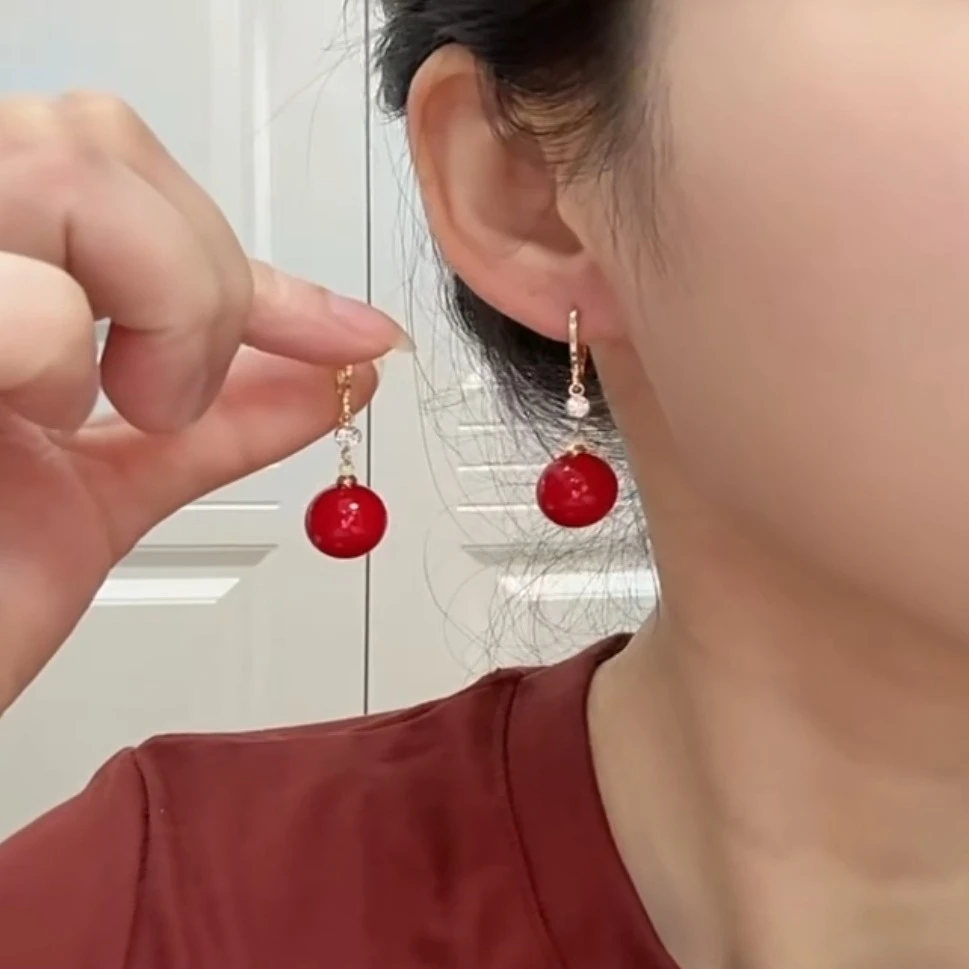 铜合金仿珍珠耳饰 气质相思豆圆珠耳扣新款潮轻奢高级感耳环百搭