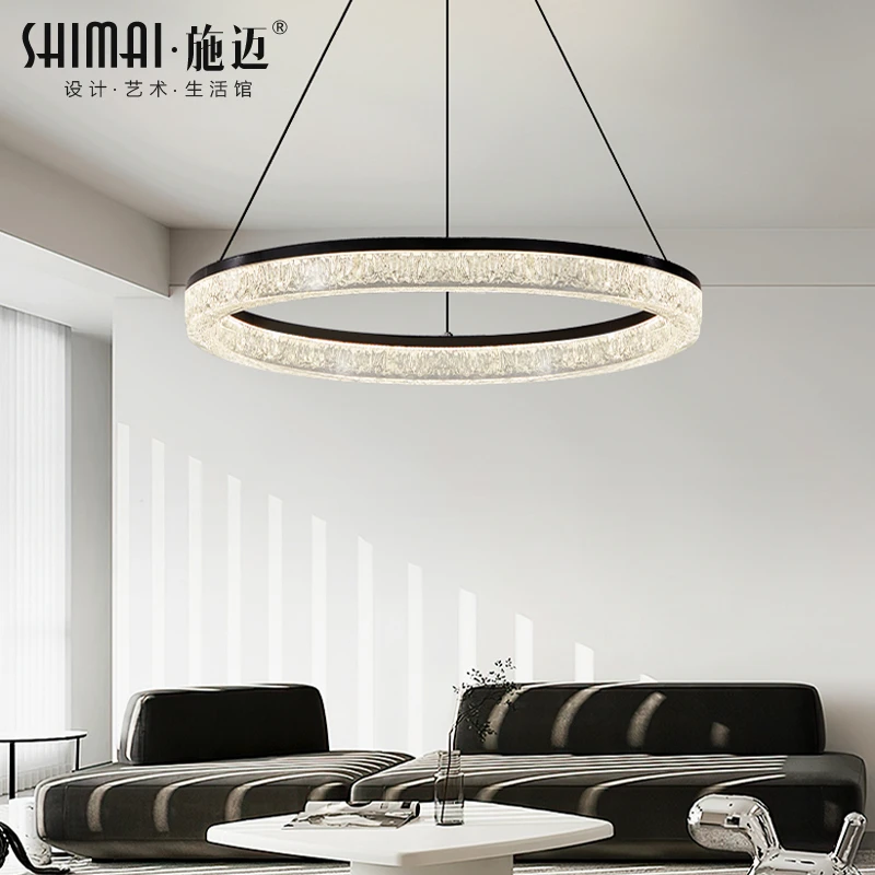 意式极简轻奢客厅主灯大厅吊灯2024新款水晶创意圆环餐厅中山灯具