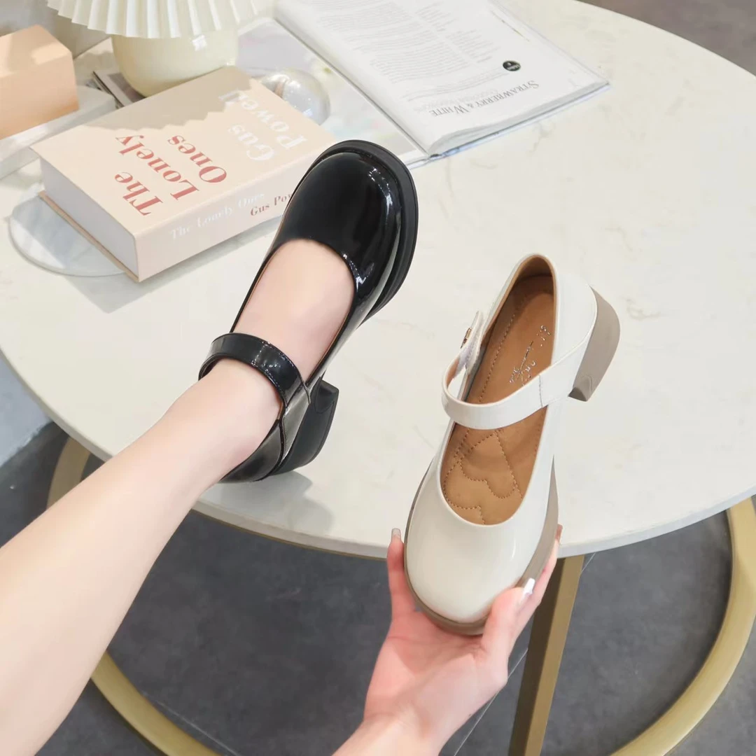 真皮头层牛皮漆皮厚底小个子显瘦显高乐福鞋粗跟百搭时尚女士软底