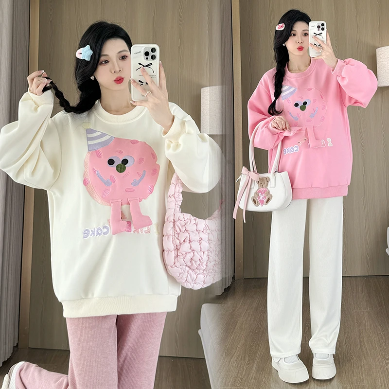 2024秋季新款孕妇装套装长袖卫衣时尚托腹裤两件套大码胖MM春秋款