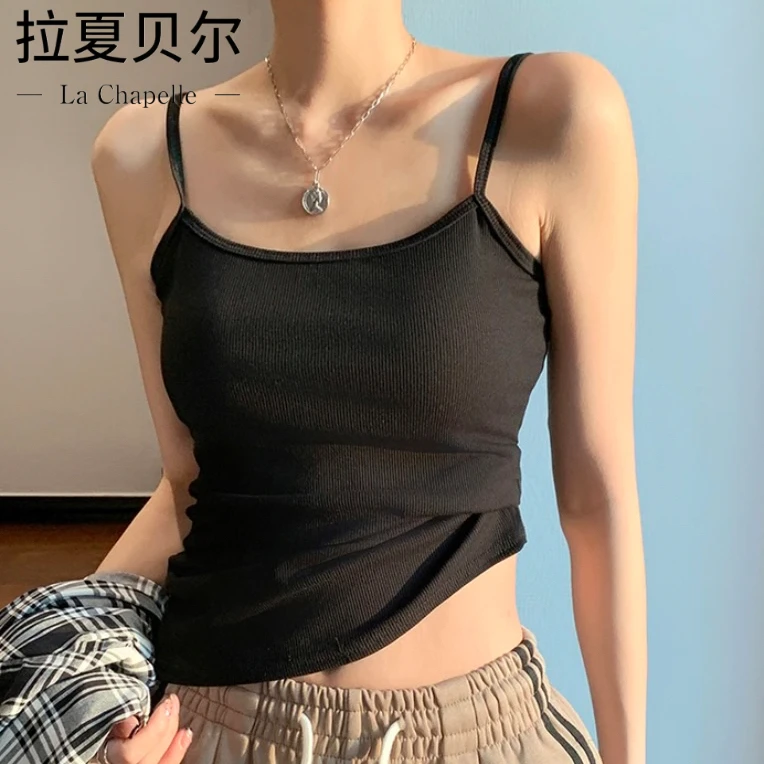 拉夏贝尔外穿女装运动白色内搭打底上衣内衣辣妹网红短款美背洋气