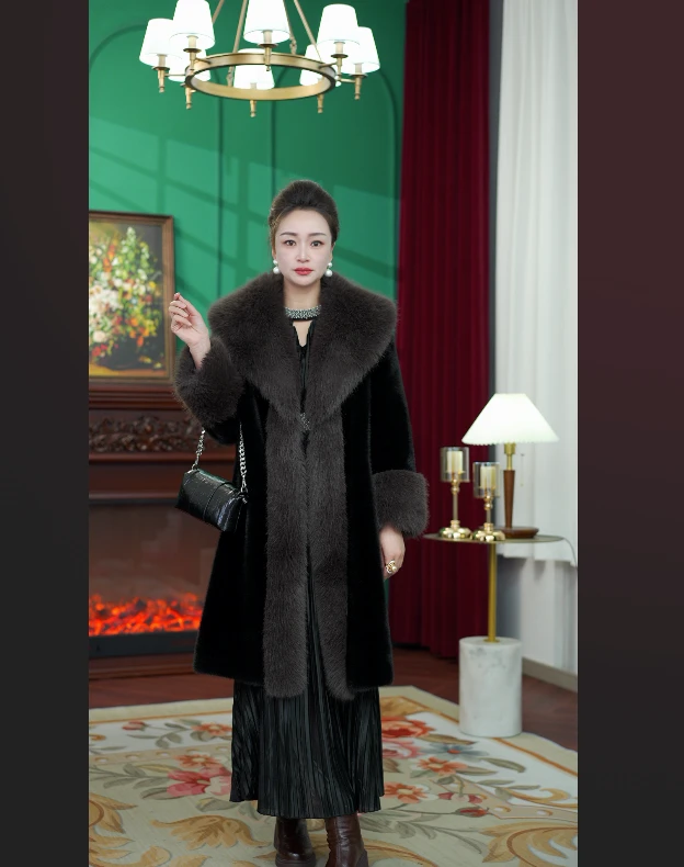 【LADYSHIP贵夫人】设计师【总仓金貂1】冬季时尚气质中长款女士大衣