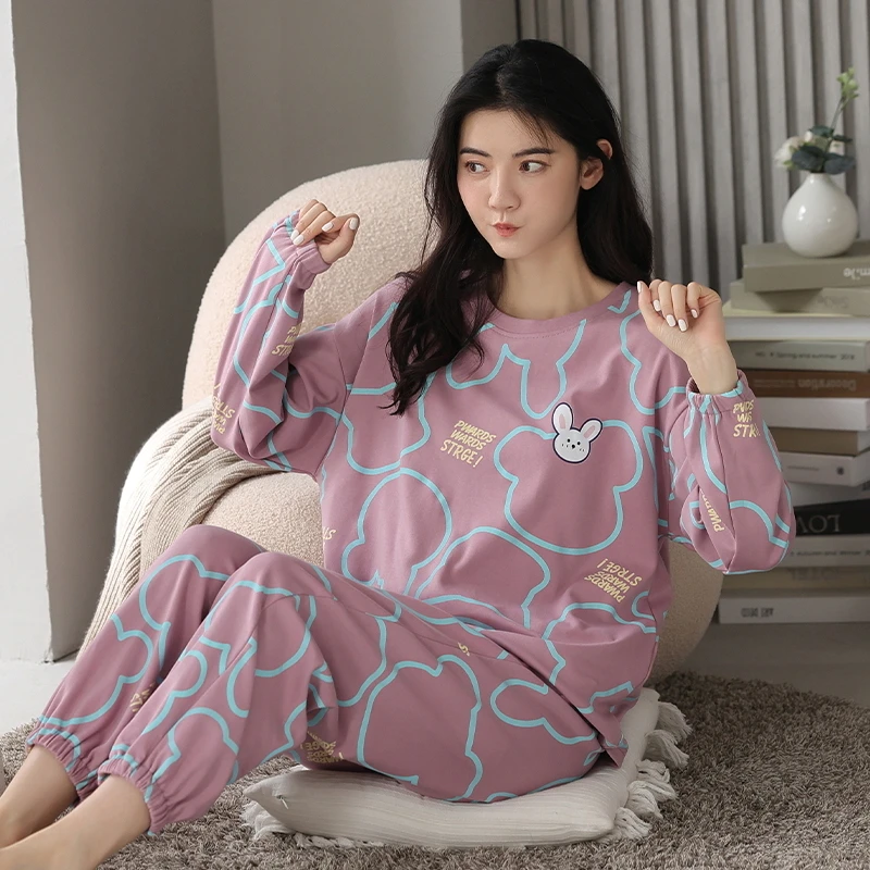 【春秋爆款】可外穿长袖长裤高级感可爱兔大码睡衣新款简约家居服