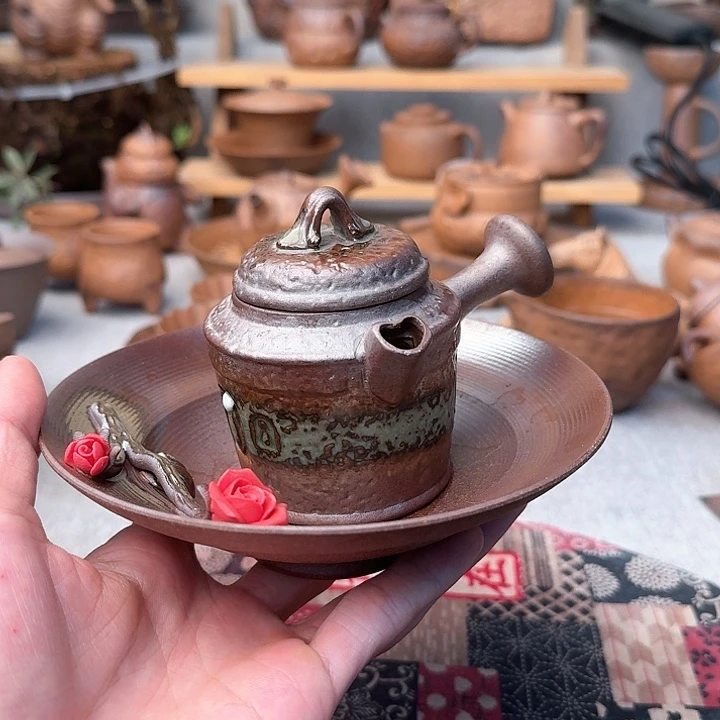 豪*粥微瑕爱心壶加玫瑰花壶承