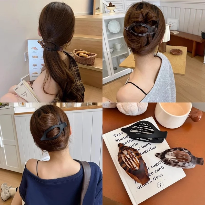 今日份慵懒风~后脑勺盘发豹纹鸭嘴夹2024高级感椭圆形马尾夹横夹