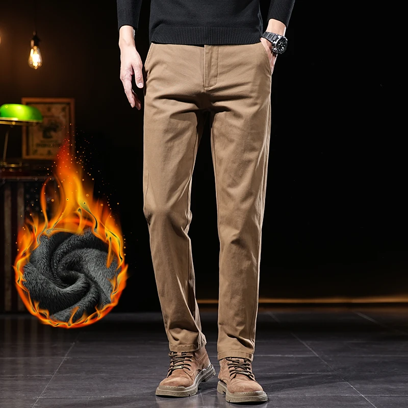 POPESCU/波佩斯库加绒纯棉款男士直筒长裤舒适修身休闲保暖裤