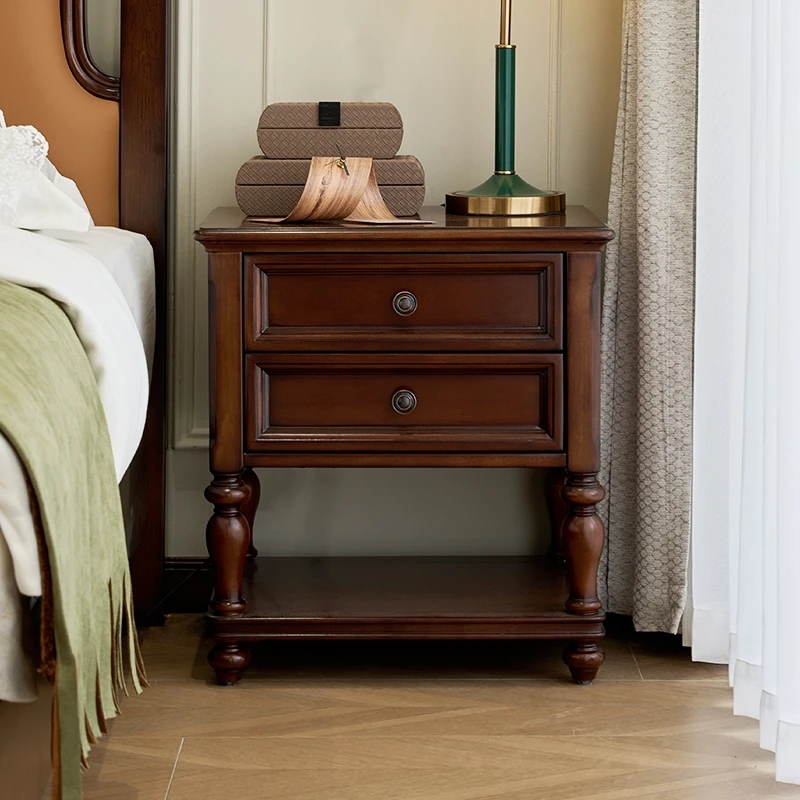 慕家时光中古风床头柜全实木复古卧室床边柜美式高级感卧室储物柜