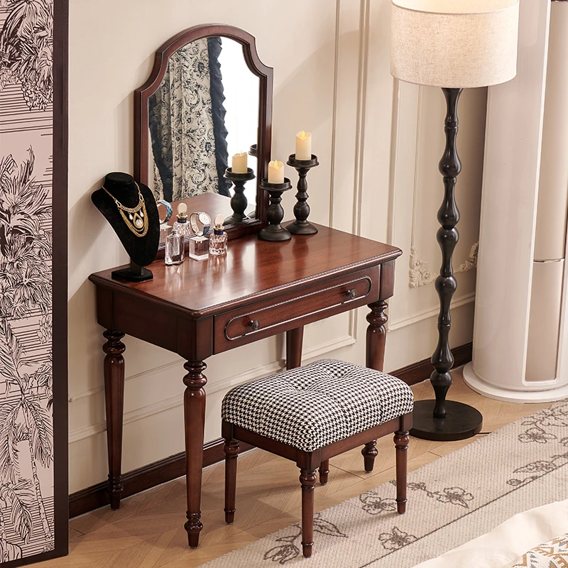 慕家时光美式中古风家具卧室梳妆台梳妆镜子法式复古梳妆桌化妆桌