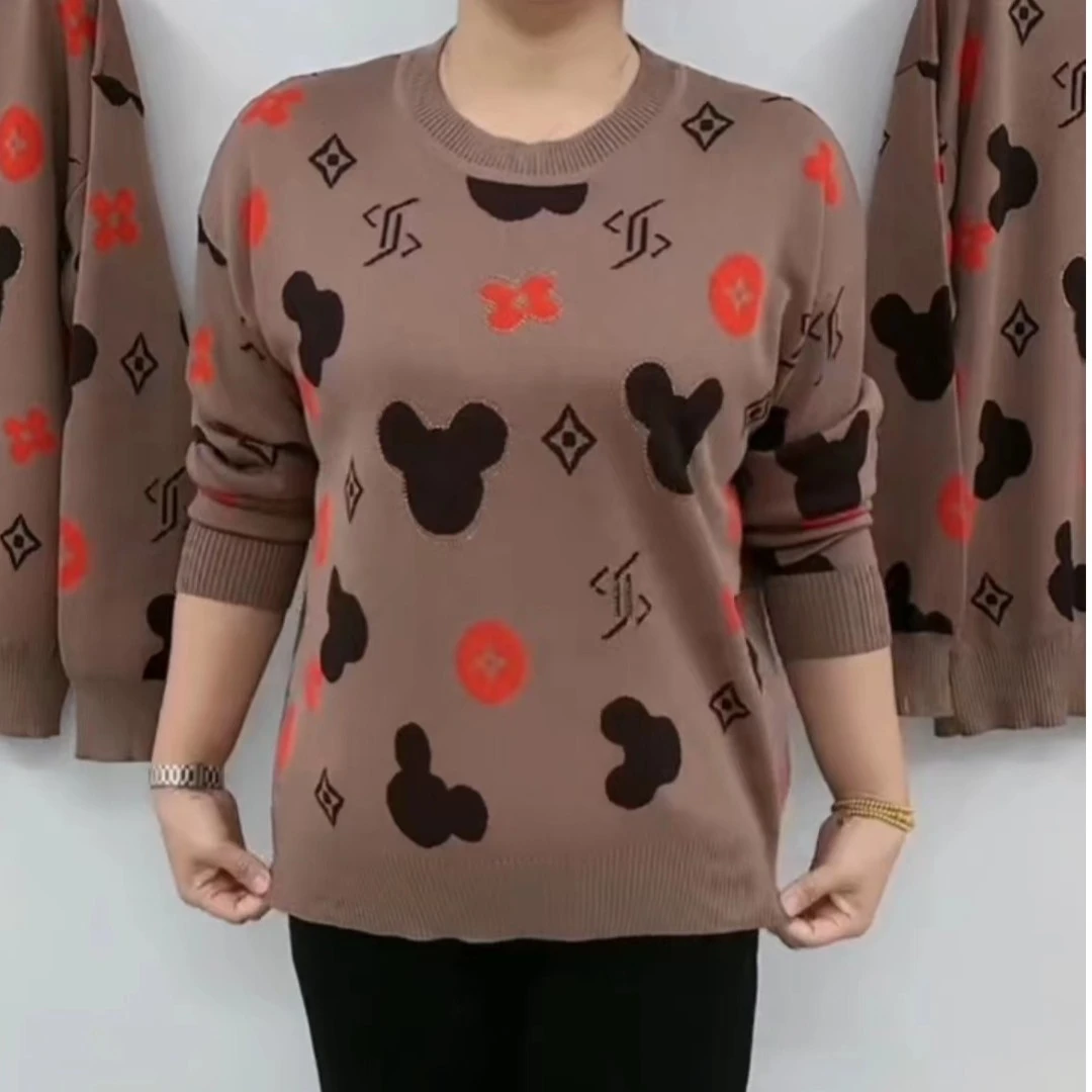 峡湾服装中老年新款米奇图案圆领针织衫