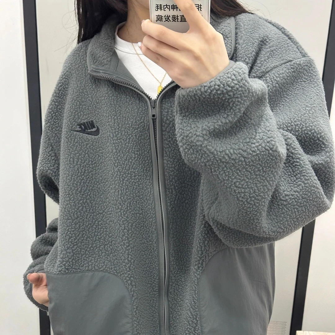 NIKE/耐克男女户外运动训练防风保暖夹克经典外套铁灰色FB8387